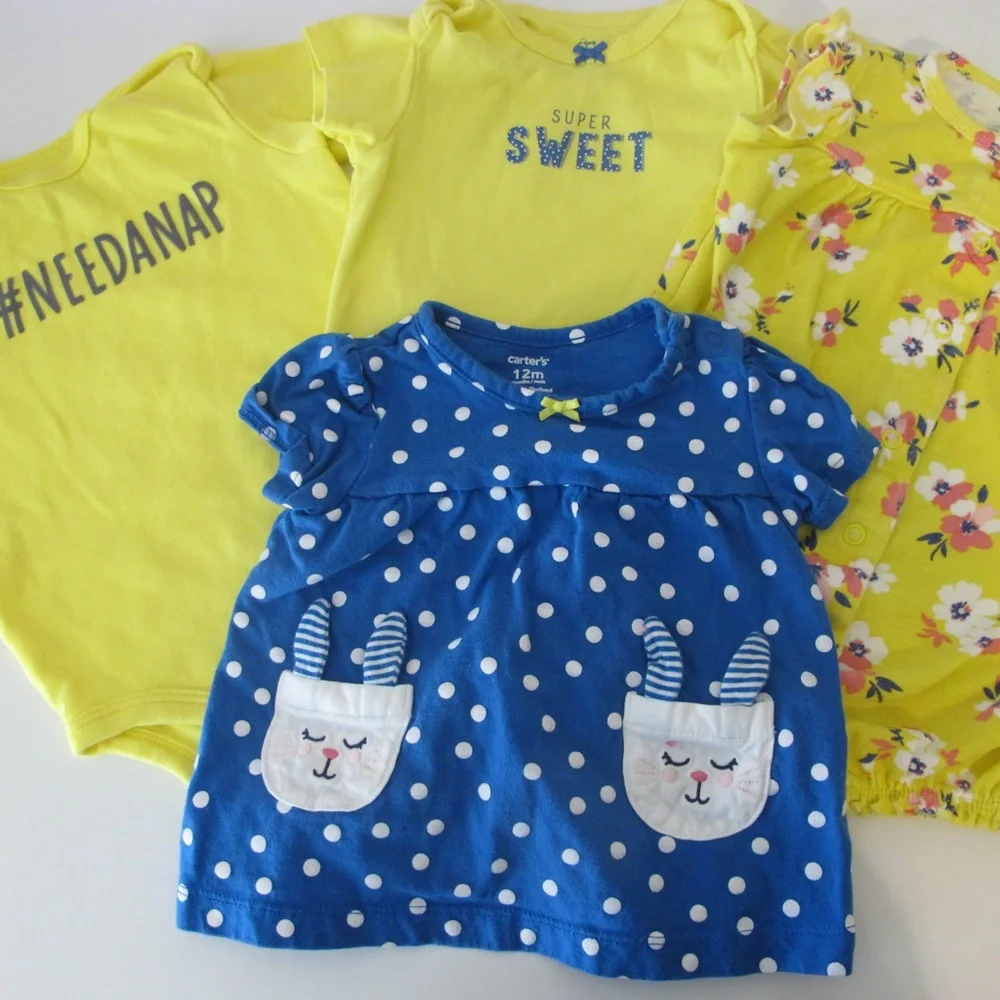 Bundle of 4 Toddler Girl Carter's Onesies Shirts Size 12 months GUC - Picture 4 of 6